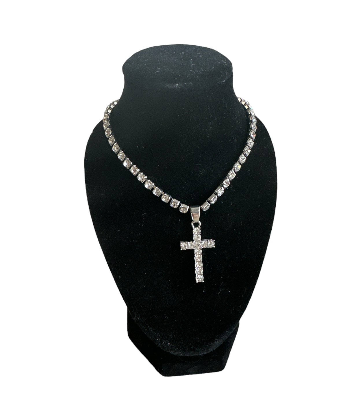 Silver Cross Tennis Necklace