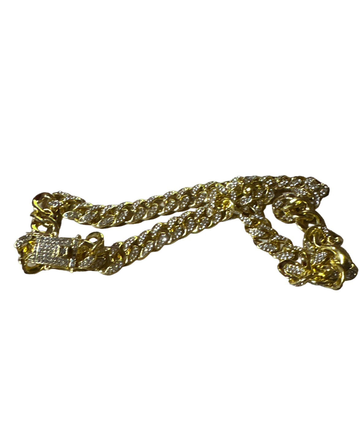 Gold Cuban Link Necklace CZ Diamonds 9mm