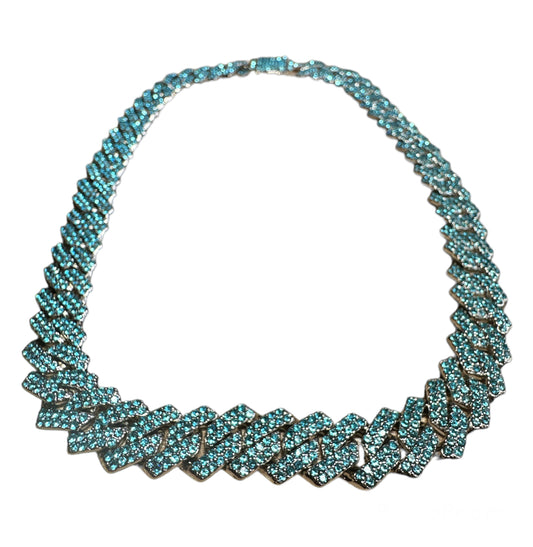 Blue Diamonds Cuban Link Necklace CZ